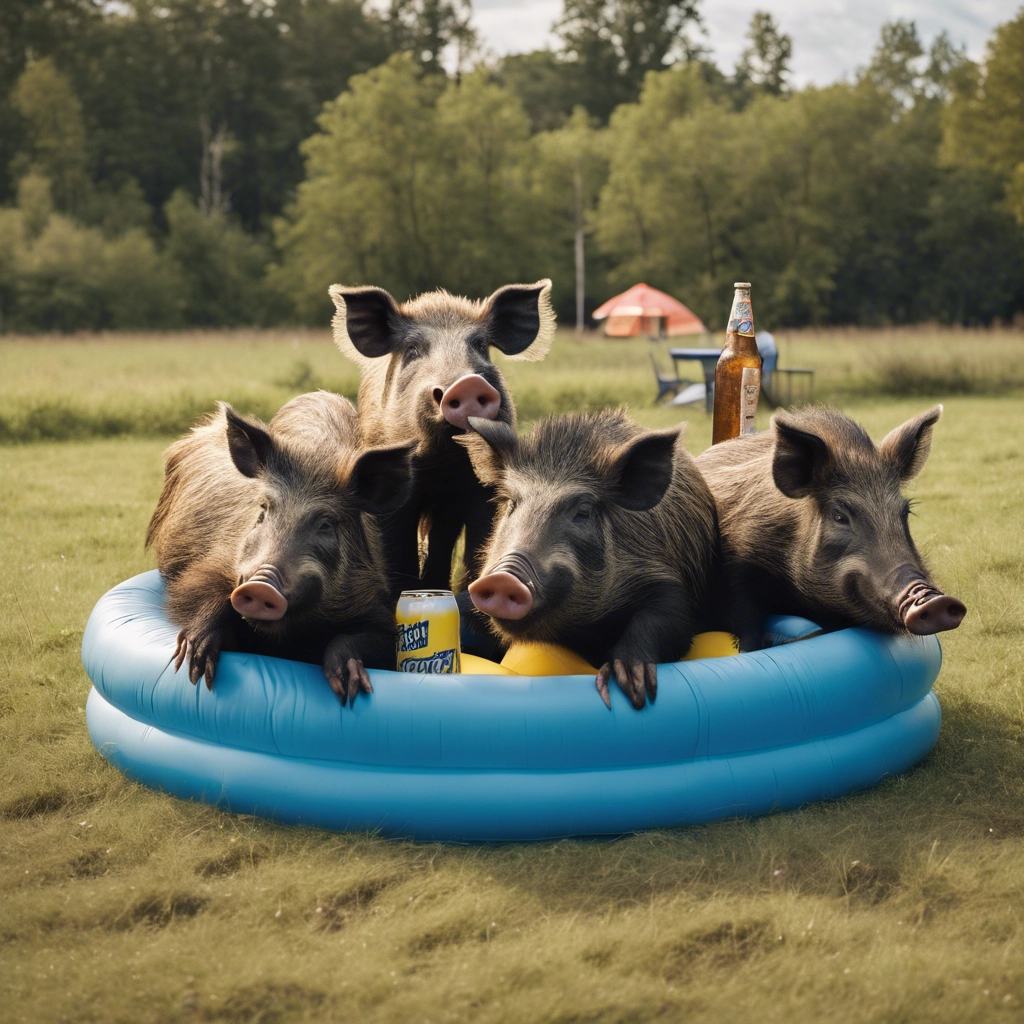 A group of usually skittish hogs spot NBA Legend Shaquille O'Neal and immediately relax, taking out an inflatable pool and opening some cold drinks.