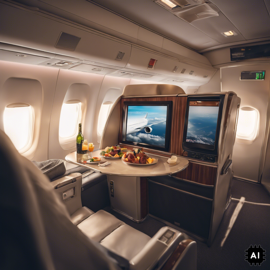 An AI rendering of a luxurious First Class seat available to any who plays the miles game, or pays a ridiculous amount of money.